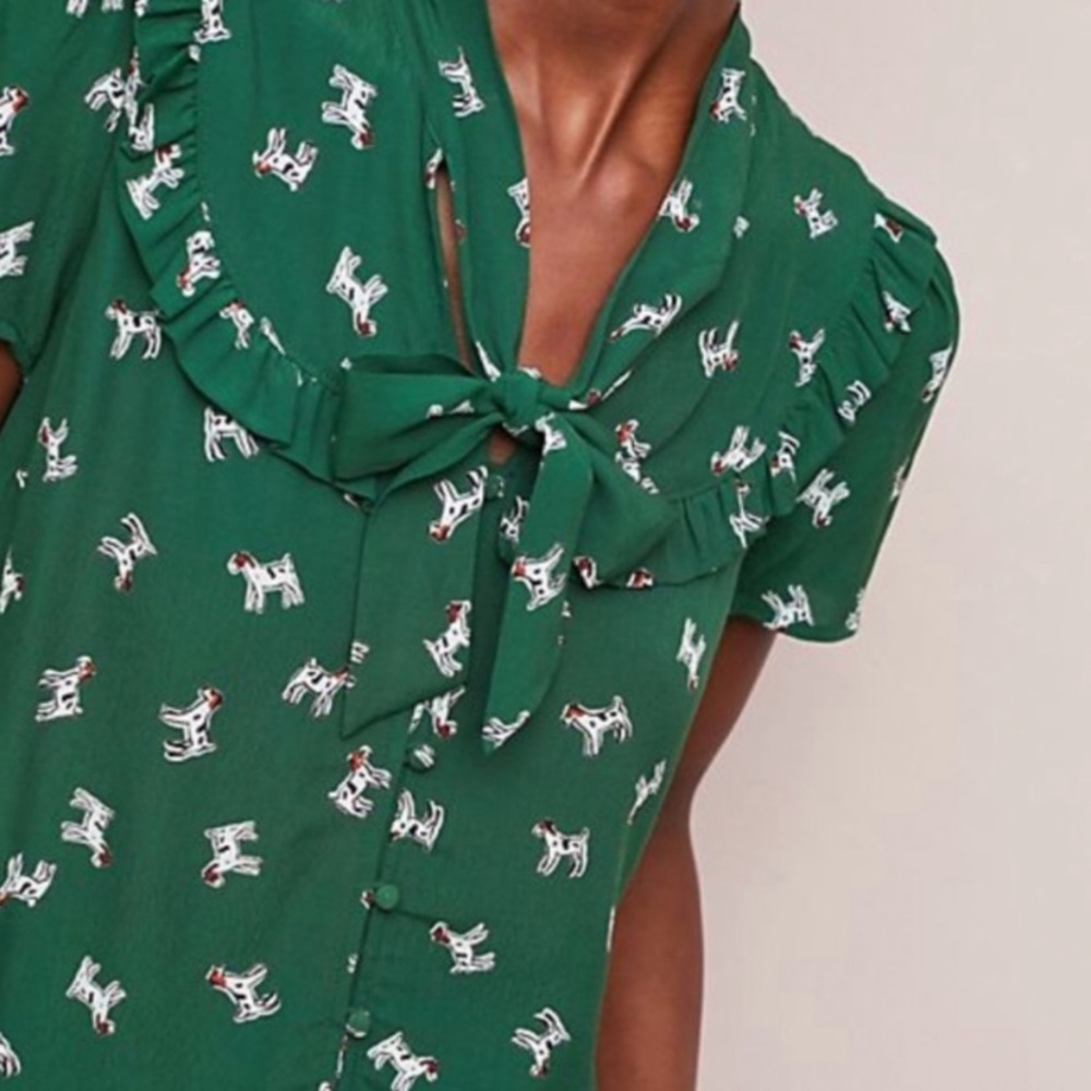 Anthropologie Maeve Adagio Ruffle Blouse Size XS
Green Dog Print - Picture 2 of 5